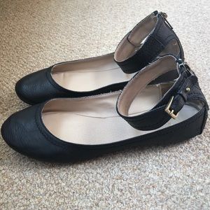 Mia Black Ankle Strap Flats Size 8